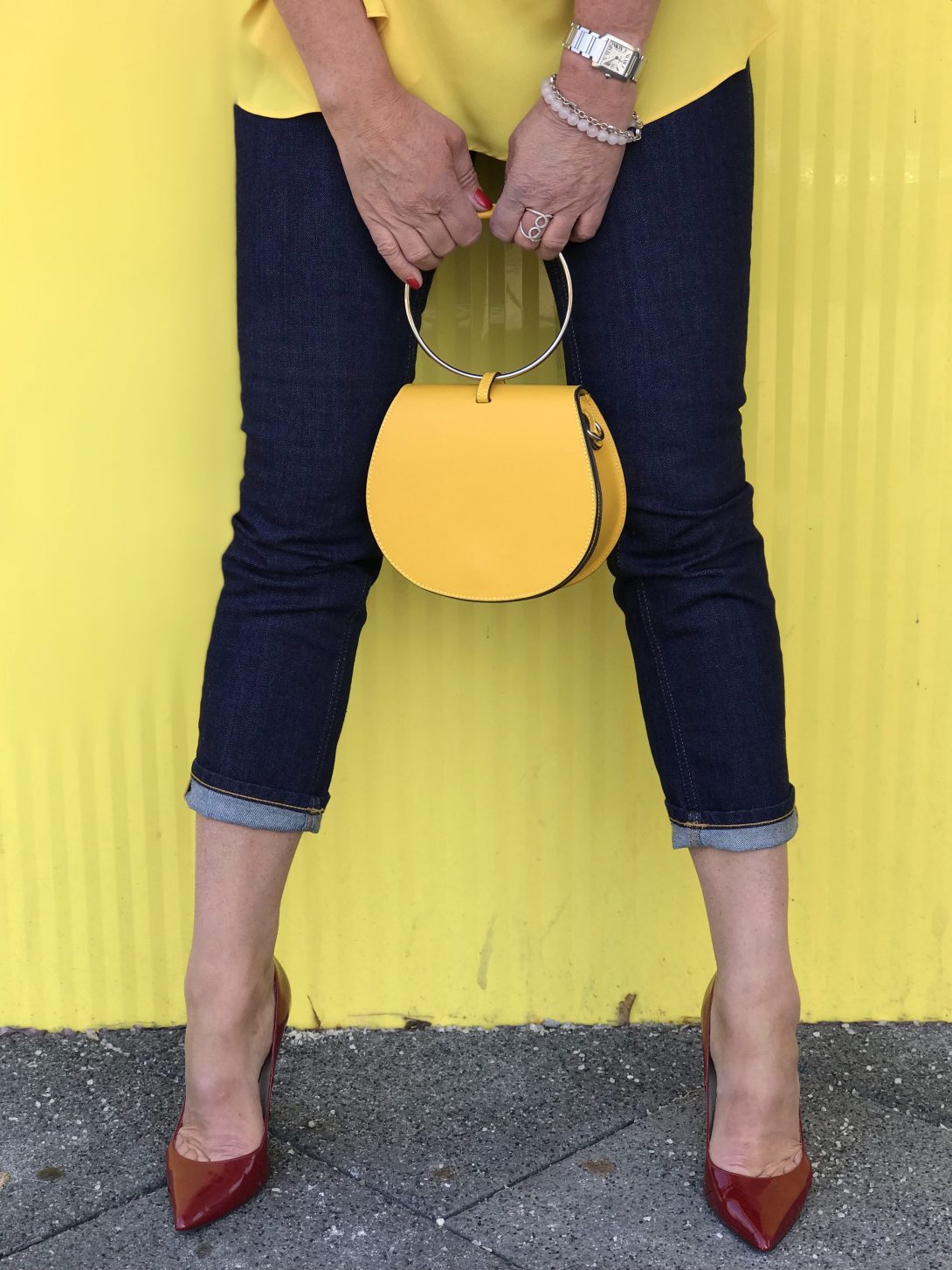 Zara top, bag 8, Zara earrings, Closed jeans, Buffalo shoes, Chanel