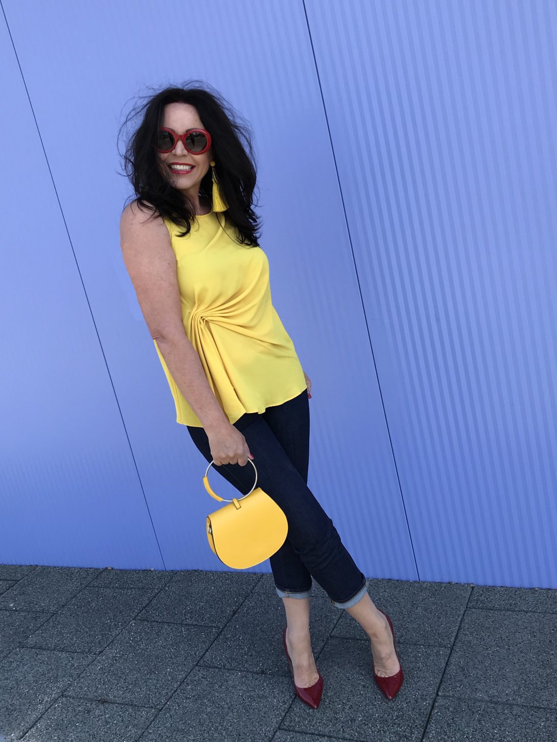 Zara top, bag 8, Zara earrings, Closed jeans, Buffalo shoes, Chanel